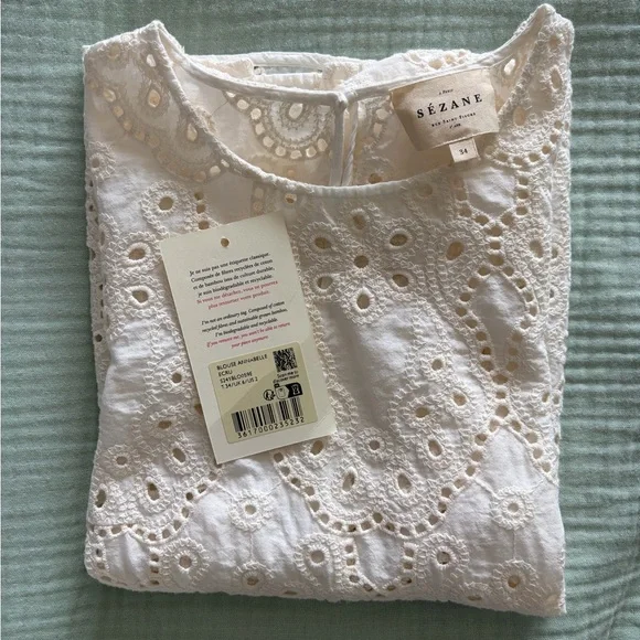 Sezane Annabelle Blouse Ecru - Size 2 - Picture 6 of 9